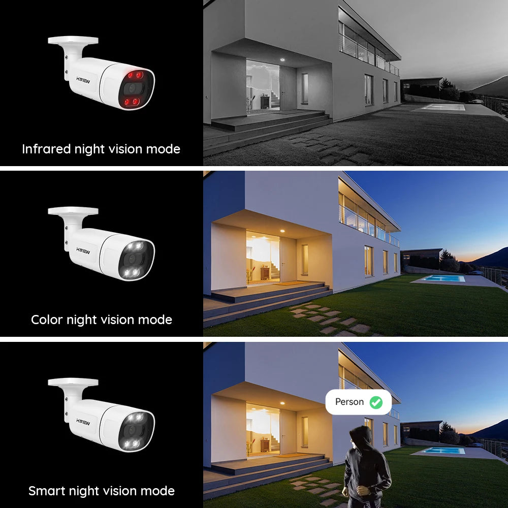 H.View 5Mp 8Mp 4K Ip Camera Poe Ai Face Detection  Cctv Security Cameras H.265 Outdoor Audio Video Surveillance onvif xmeye