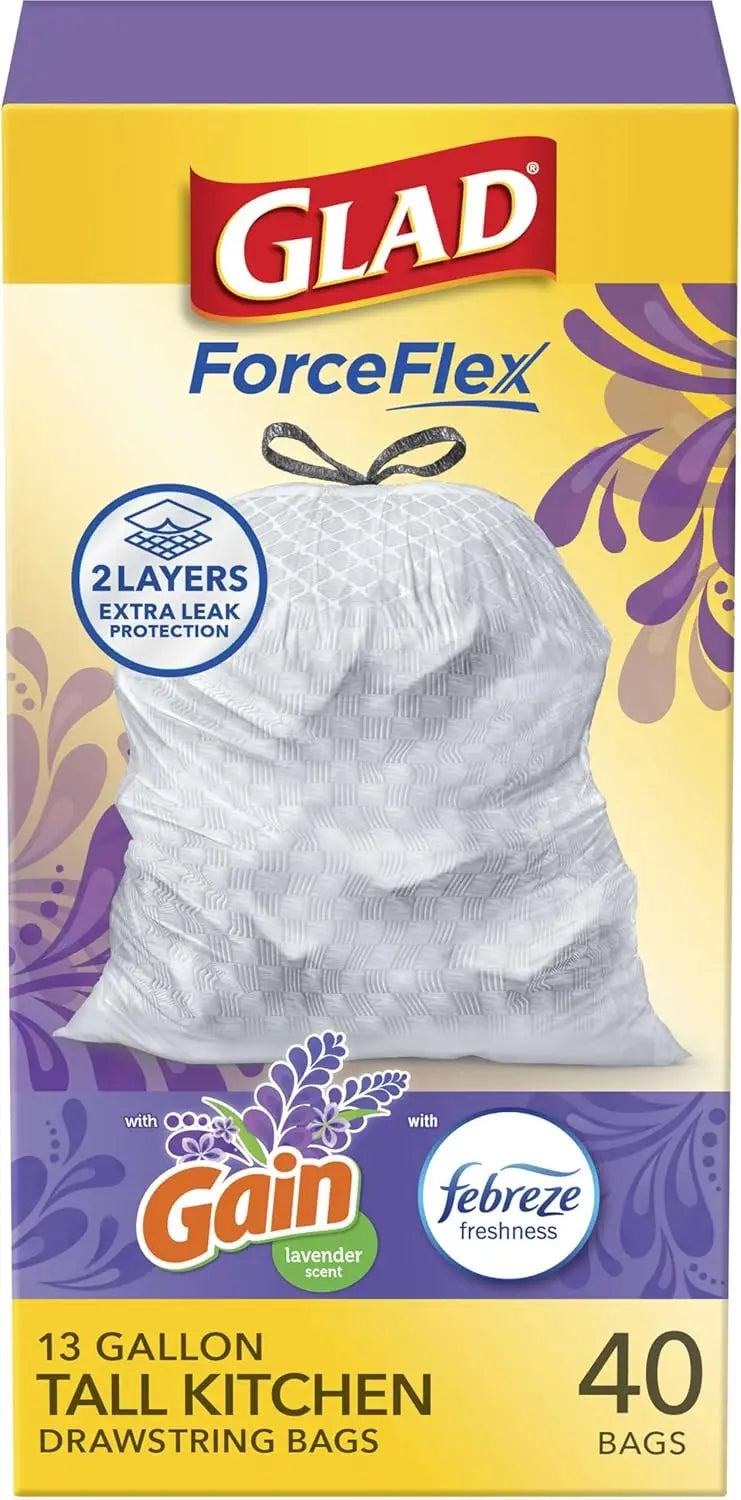 Flexible Kitchen Trash Bags, 13 Gallon, Lavender Scent with Odor Control, 40 Count Pack