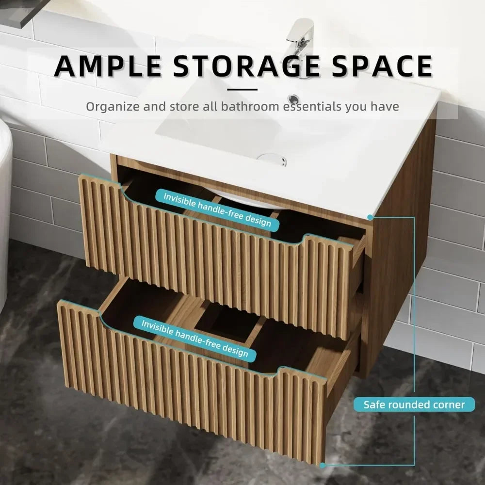 Postmodern Nordic Wall-Mount Bathroom Vanity With Basin Sink Floating Cabinet