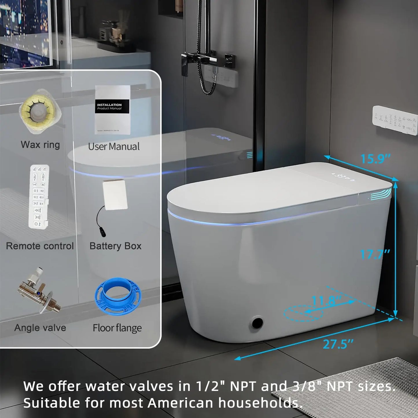 Luxury Smart Toilet with Bidet Built-in, Auto Open/Close, Dual Auto Power Flush, One Piece Elongated Toilet , Customized
