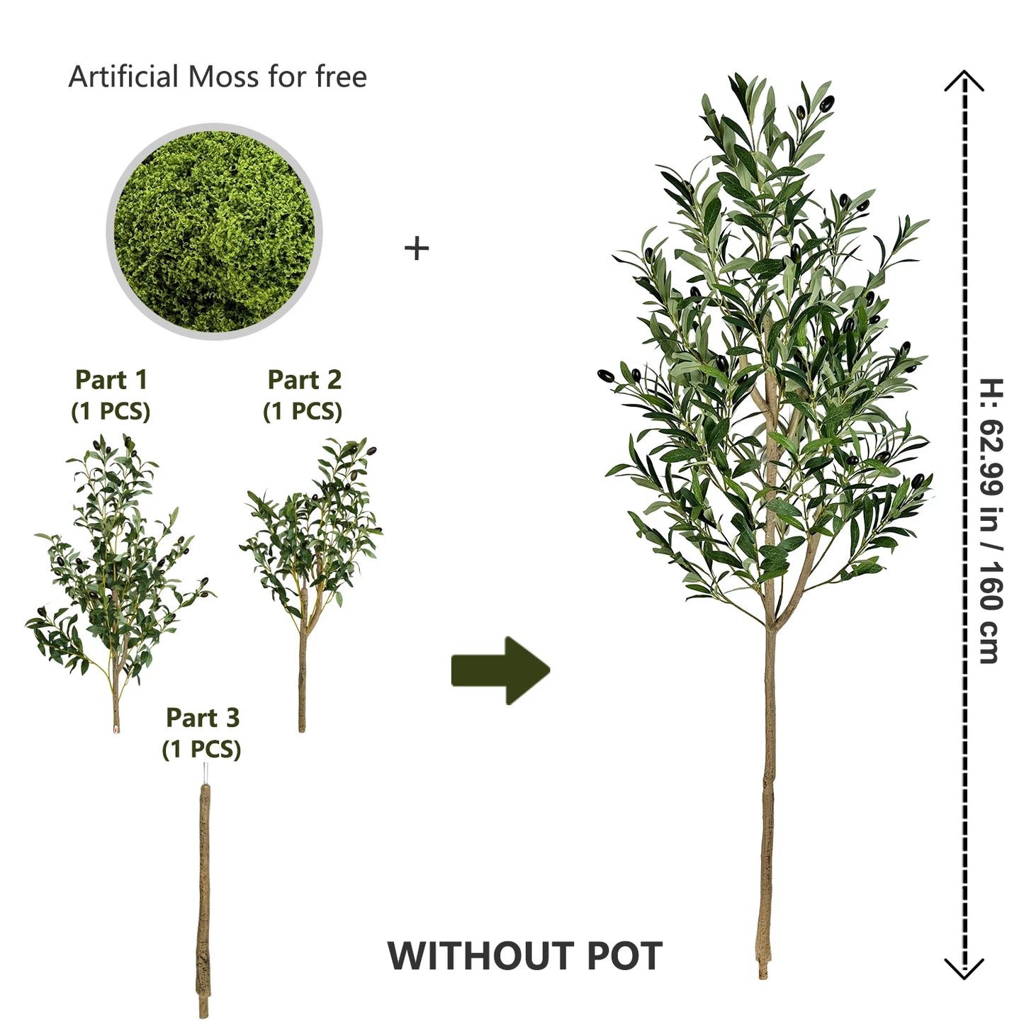 110-200CM Large Artificial Olive Plant tree Branches Without pot Faux plant Ornament indoor Faux Plant for Home garden Decor