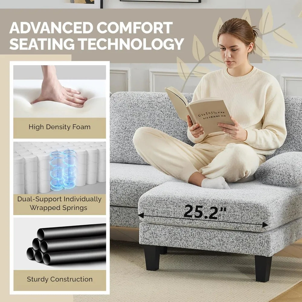 Sectional Couch with Chaise, Affordable Small Sofa,Chenille Fabric Comfy Couches for Living Room,Customized