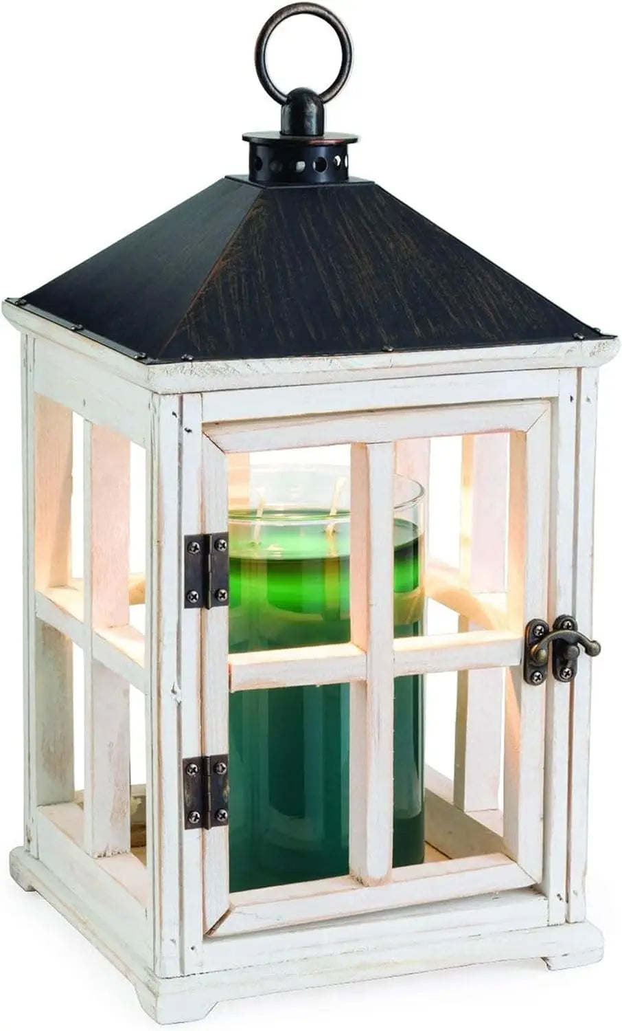 White Wooden Farmhouse Candle Warmer Lantern for Top-Down Warming & Flame-Free Fragrance