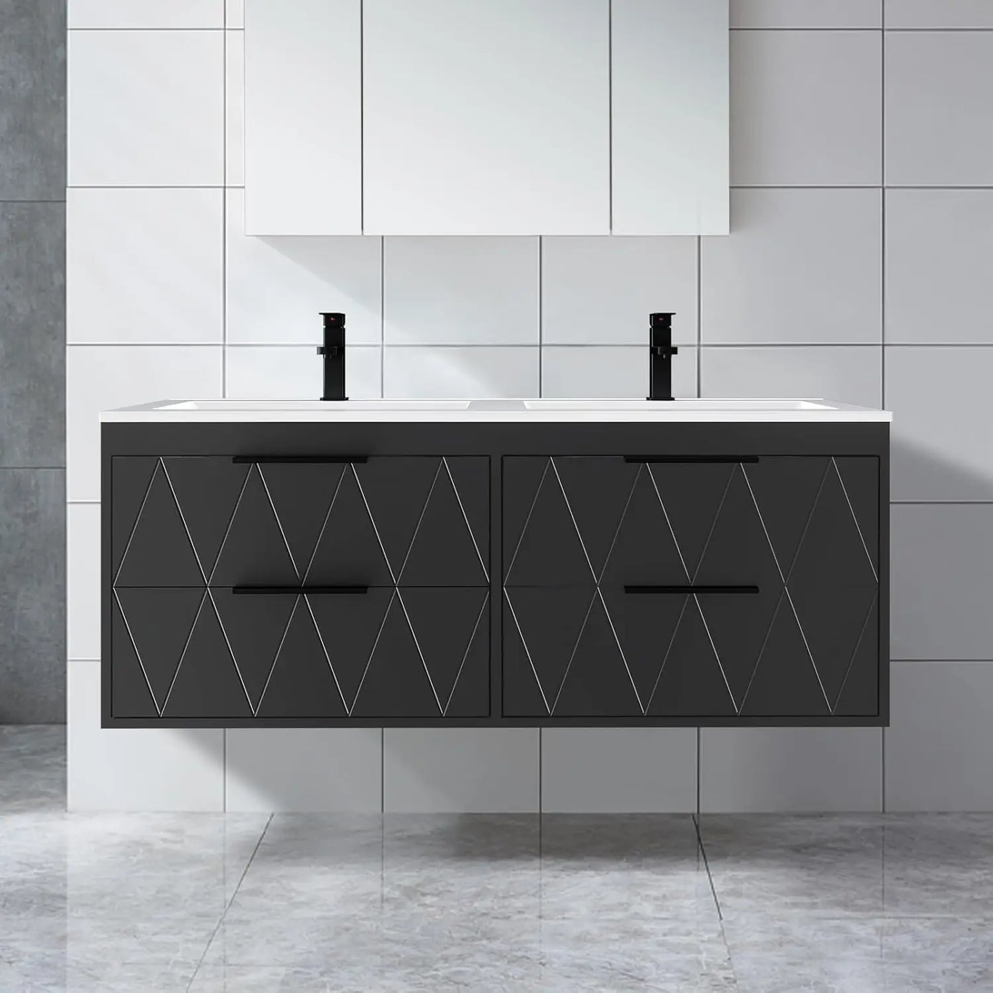 48" Wall Mounted Floating Bathroom Vanity Cabinet with Sink Combo Soft-Close 4 Big Drawers Matte Black Faucet, Customized