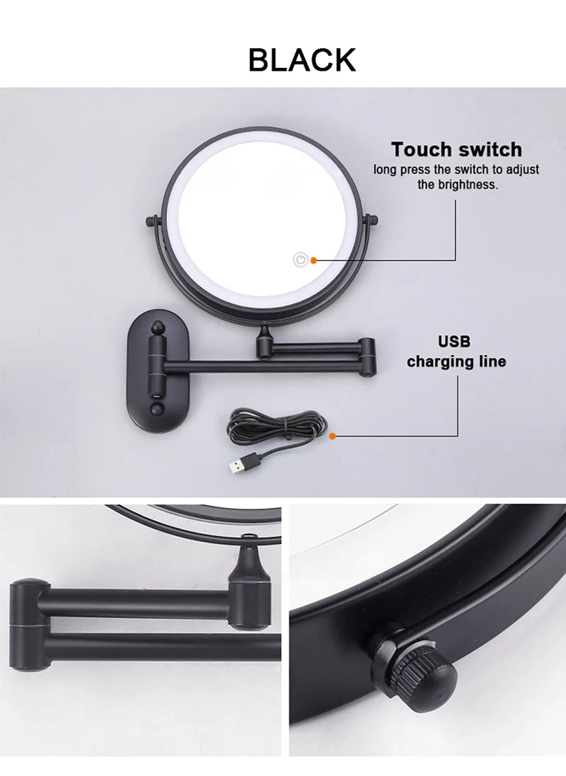 8 inch Makeup Mirror Matte Gold 3x/5x/7x/10x Magnifying Double Side USB Charging Bathroom 3 color light Cosmetic Mirrors