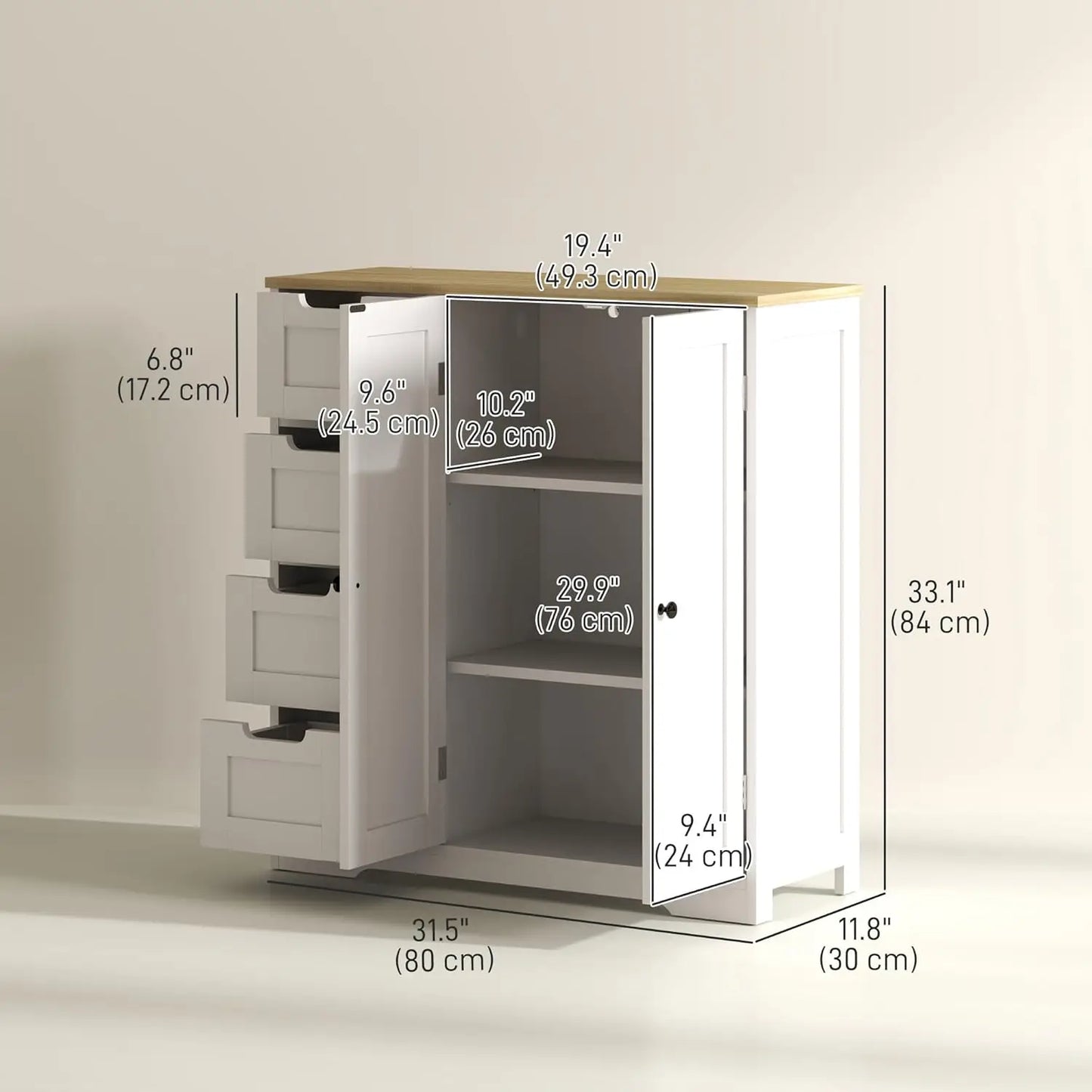 Bathroom Cabinet, Bathroom Floor Cabinet with Adjustable Shelf, Freestanding Storage Cabinet with 4 Drawers and 2, Customized