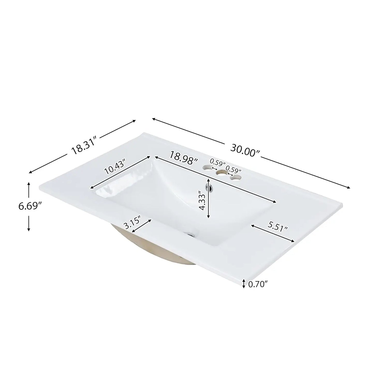30" Bathroom Vanity Ceramic Sink Modern Freestanding Storage Cabinet Door 2 Drawers Tip-Out Drawer Solid Wood Frame, Customized