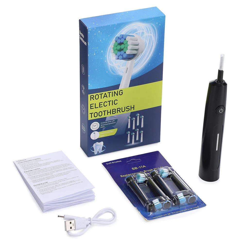 Rotating Electric Toothbrush, 5 Cleaning Modes Timer Clean Teeth Whitening, USB Rechargeable Toothbrush with Replaced Heads
