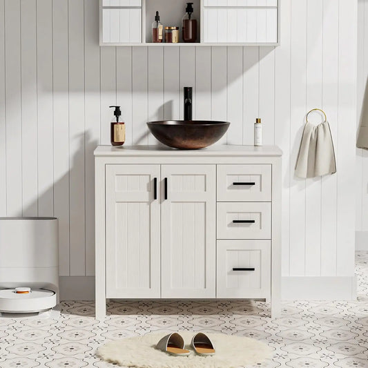 36" Bathroom Vanity Sink Combo Modern Freestanding Cabinet Soft Closing Doors Drawers Vessel Top Faucet Pop Up Drain Customized