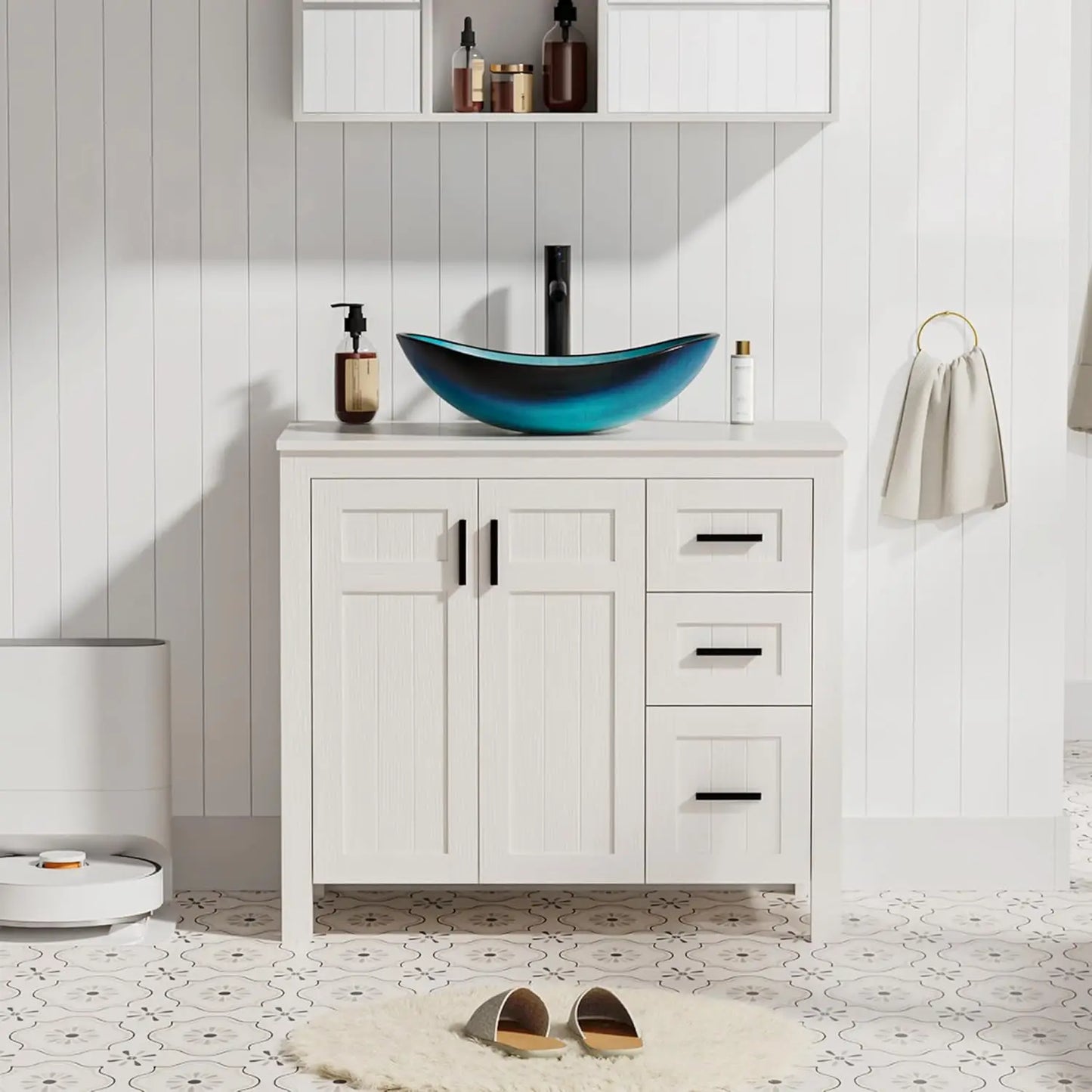 36" Bathroom Vanity Sink Combo Modern Freestanding Cabinet Soft Closing Doors Drawers Vessel Top Faucet Pop Up Drain Customized