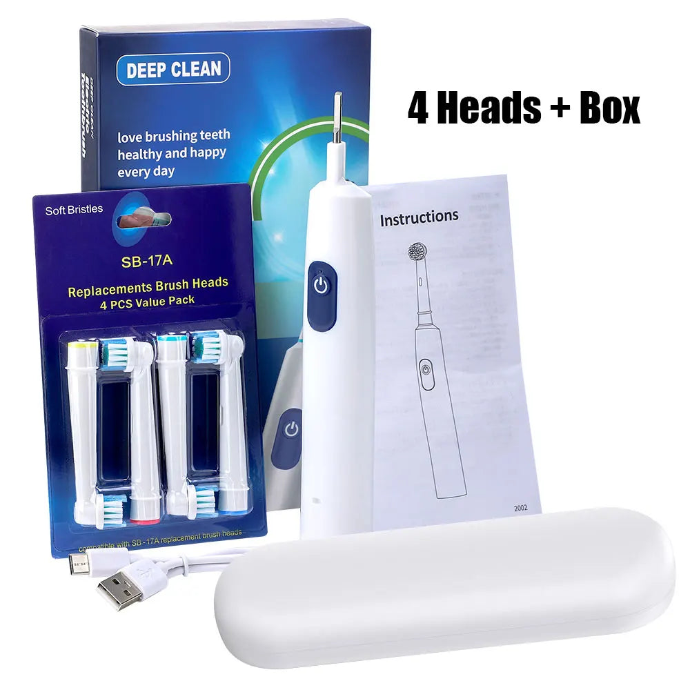 Smart Rotating Timing Electric Toothbrush, Rechargeable Rotary Toothbrush with 4 Heads, 5 Modes Setting Teeth Whitening Oral Car