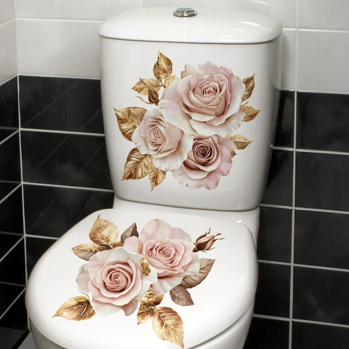 Beautiful Golden Flower Toilet Sticker Bathroom Toilet Cover Decorative Sticker Waterproof Self Adhesive