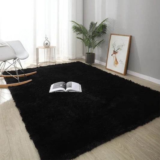 VIKAMA Simple Modern Silk Hair Tie-Dye Carpet Plush Soft Living Room Bedroom Bed Blanket Children's Room Non-Slip Floor Mat
