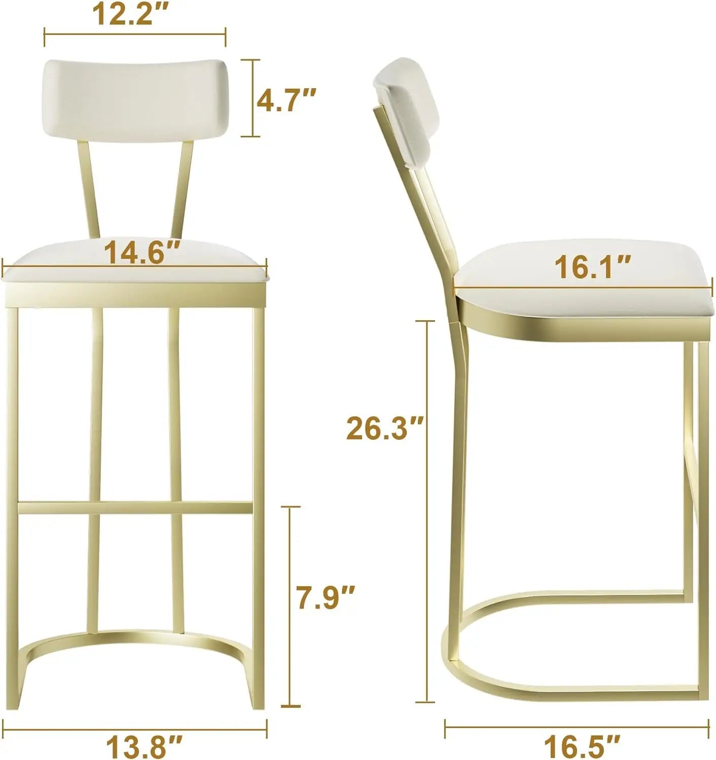 Bar Stools Set of 2, Curved Back with Metal Frame Island Chairs with Upholstered Modern Tall Barstools Counter Stools for Home