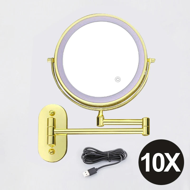 8 inch Makeup Mirror Matte Gold 3x/5x/7x/10x Magnifying Double Side USB Charging Bathroom 3 color light Cosmetic Mirrors