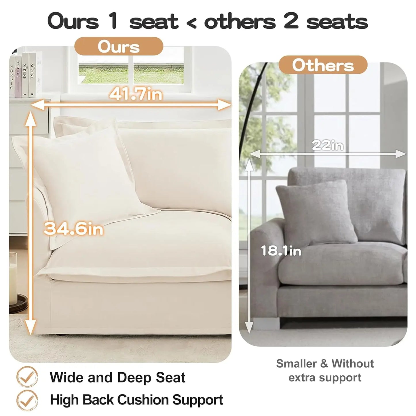 L-Shaped Modular Sectional Sofa Removable Slipcover Cloud 3-Seater Movable Ottoman Chenille Living Room Customized