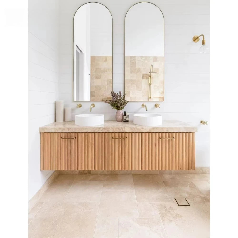 New Design Fluted Wooden Bathroom Cabinet with Slim Shaker RTA Vanity Cabinetry with Soft Closing System for Home or Villa