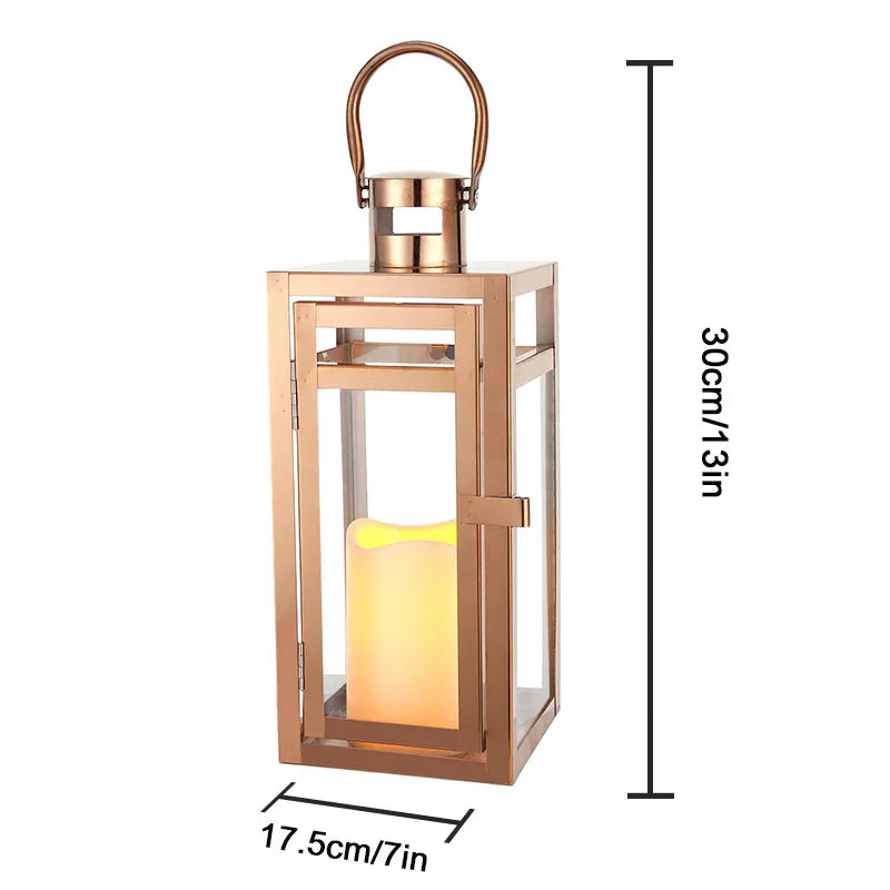 Stainless Steel Candle Holder Lanterns Rose Gold Hanging Lantern Candlestick Light for Indoor Outdoor Weddings Party Home Decor