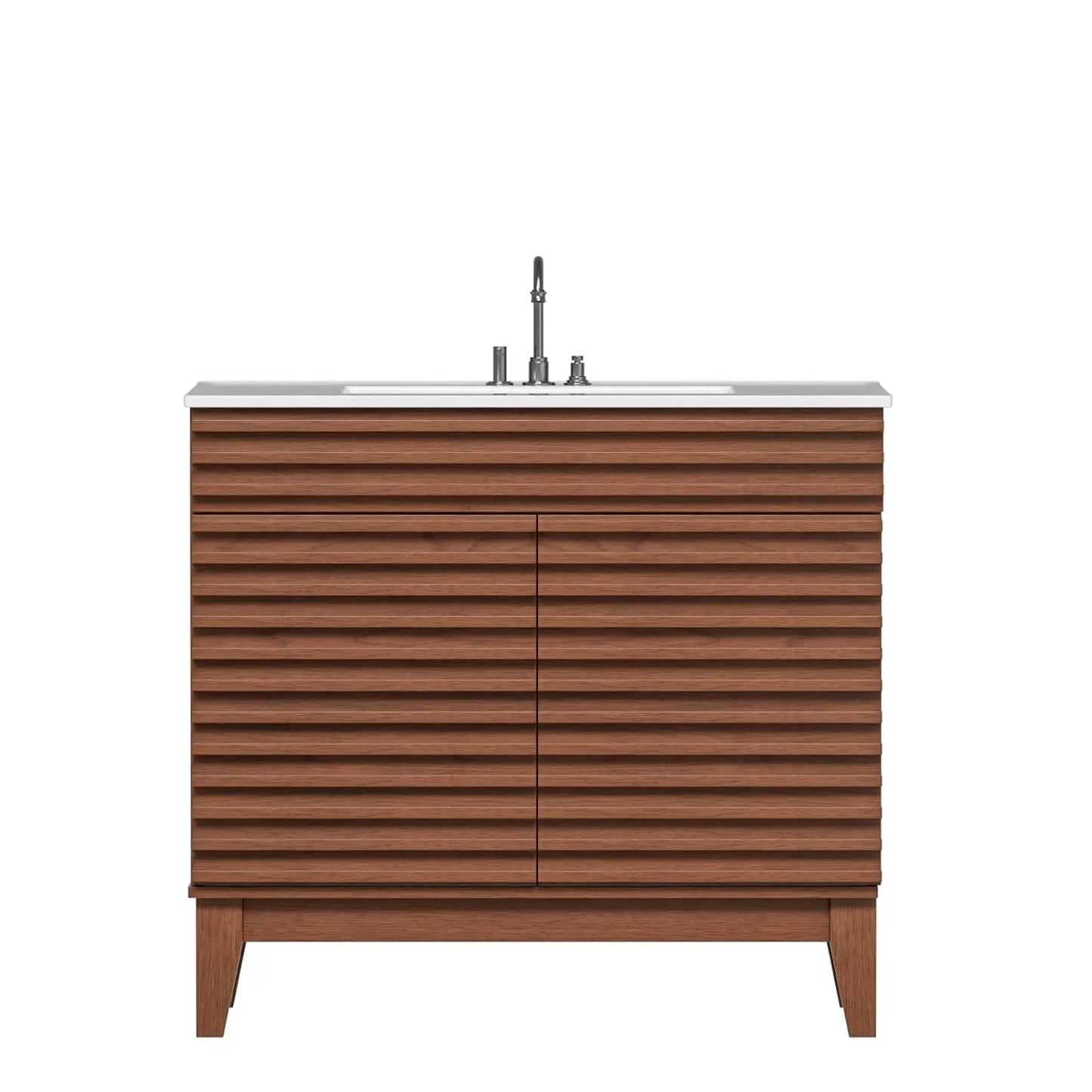36in Mid-Century Freestanding Bathroom Vanity Sink Storage Undermount Ceramic Wood Grain Walnut Customized