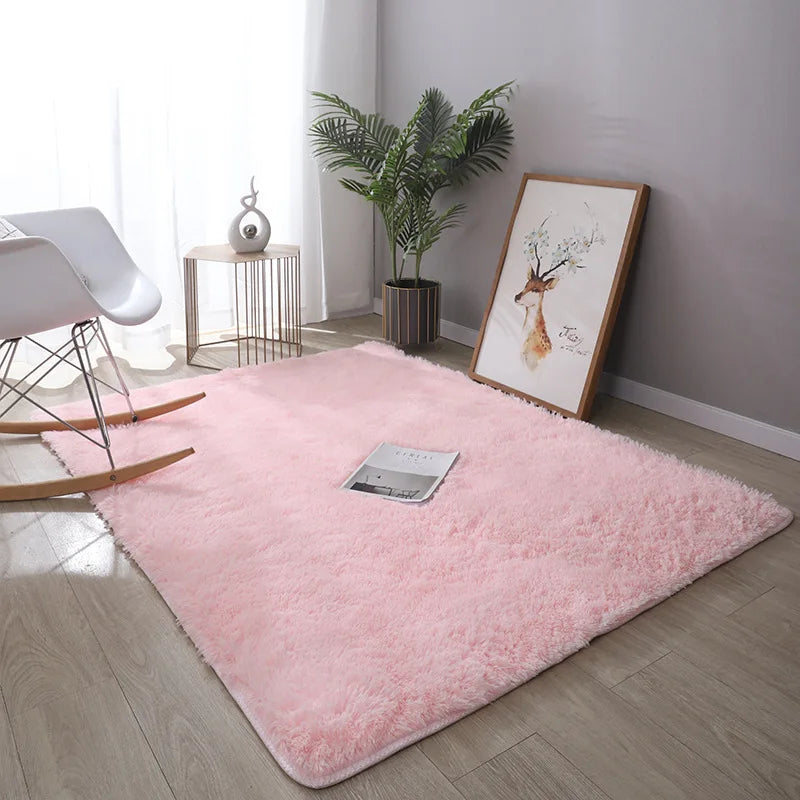 VIKAMA Simple Modern Silk Hair Tie-Dye Carpet Plush Soft Living Room Bedroom Bed Blanket Children's Room Non-Slip Floor Mat