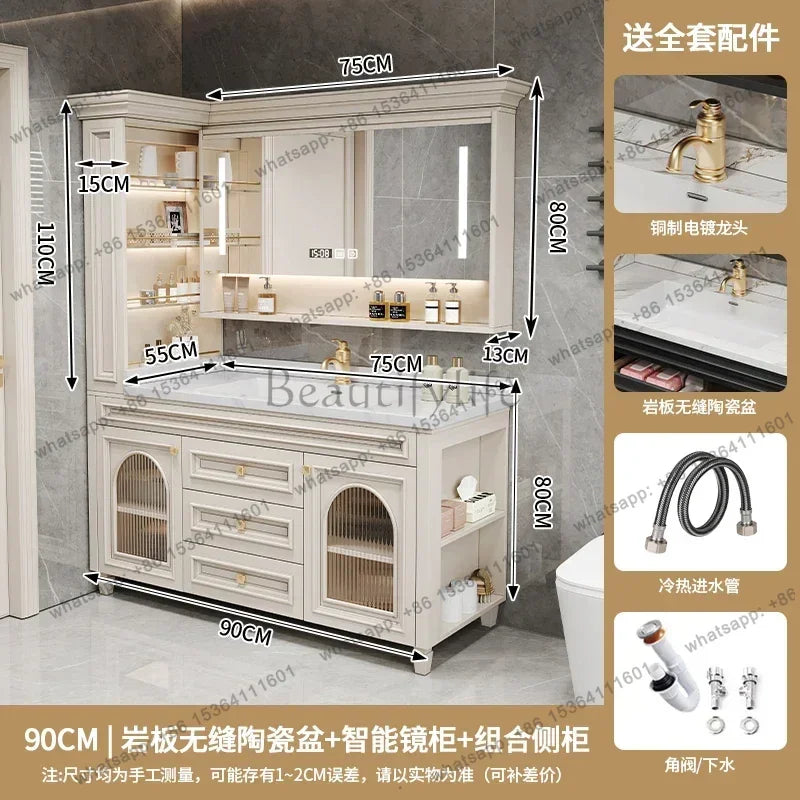 American Oak Bathroom Cabinet Combination French Bathroom Rock Slab Seamless Basin Washbasin Floor Type