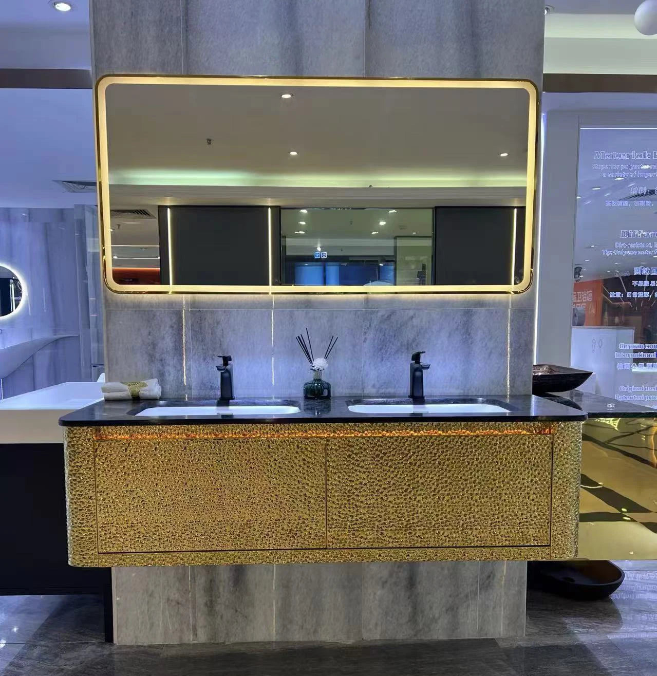 Luxury Gold Bathroom Vanity Wash Cabinet Marble Top Bathroom Cabinet Bathroom Vanity With Sink 36 Inch Customizable