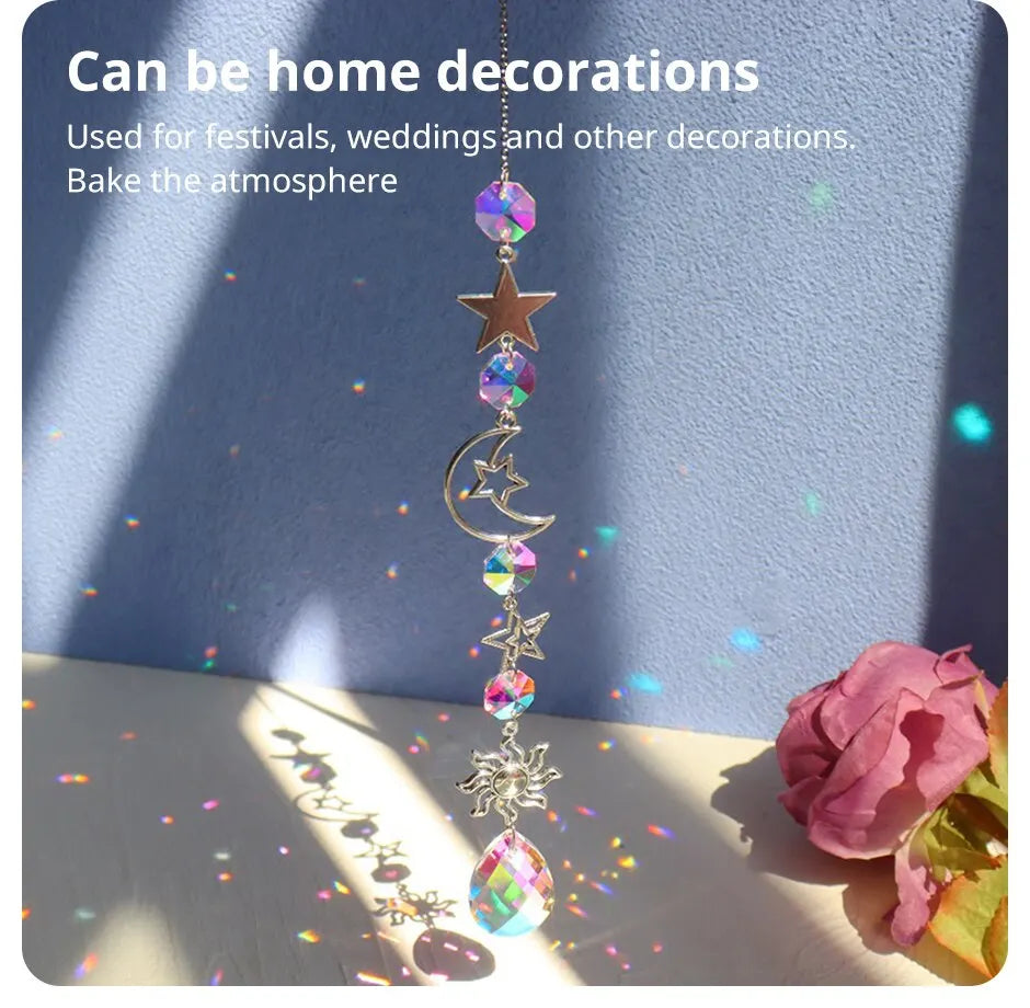 1 Pc Galaxy Star Moon Crystal Wind Chime Pendant for Home Decor Outdoor Garden Suncatcher Holiday Party Supplies