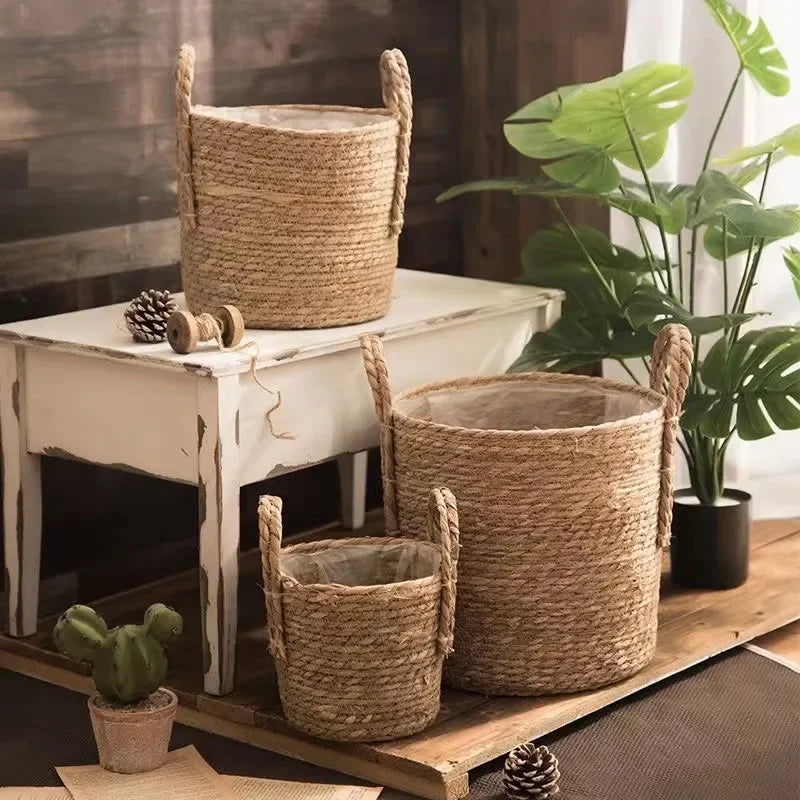 Natural Wicker Planter Basket  Flower Pot Rattan Straw Flower Basket For  Home Garden Decoration 20/25/30CM