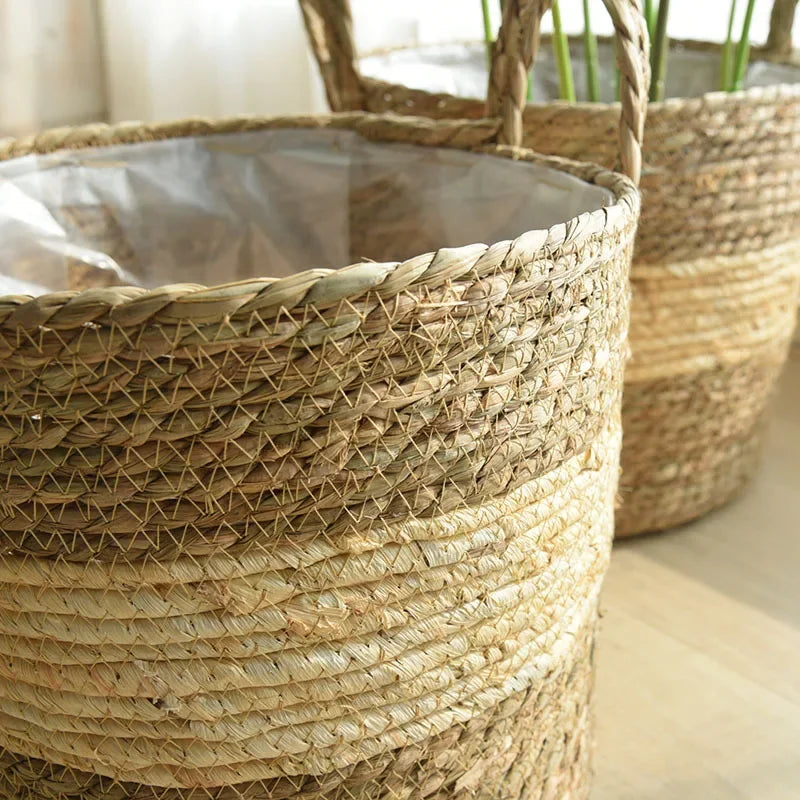 Natural Wicker Planter Basket  Flower Pot Rattan Straw Flower Basket For  Home Garden Decoration 20/25/30CM