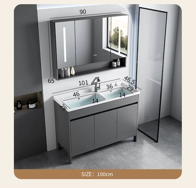bathroom cabinet Combination bathroom Ceramic integrated double basin Deepening face washstand Customizable