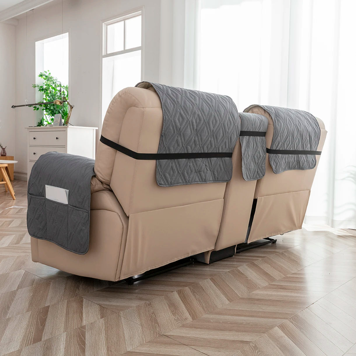 Recliner Slipcover With Center Console 100% Waterproof Pet Cover For Recliner With Straps For Bedroom Office Home Decor