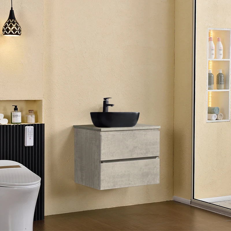 Black Wood Bathroom Vanity Floating Bathroom Vanity Cabinet With Drawer and Black Ceramic Basin Customizable