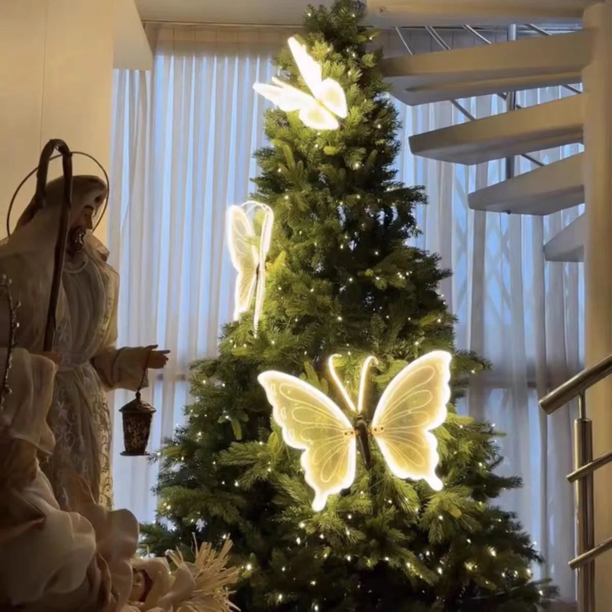 1pcs LED Outdoor Simulation Dynamic Static Butterfly Lights Holiday Party Home Christmas Decorations