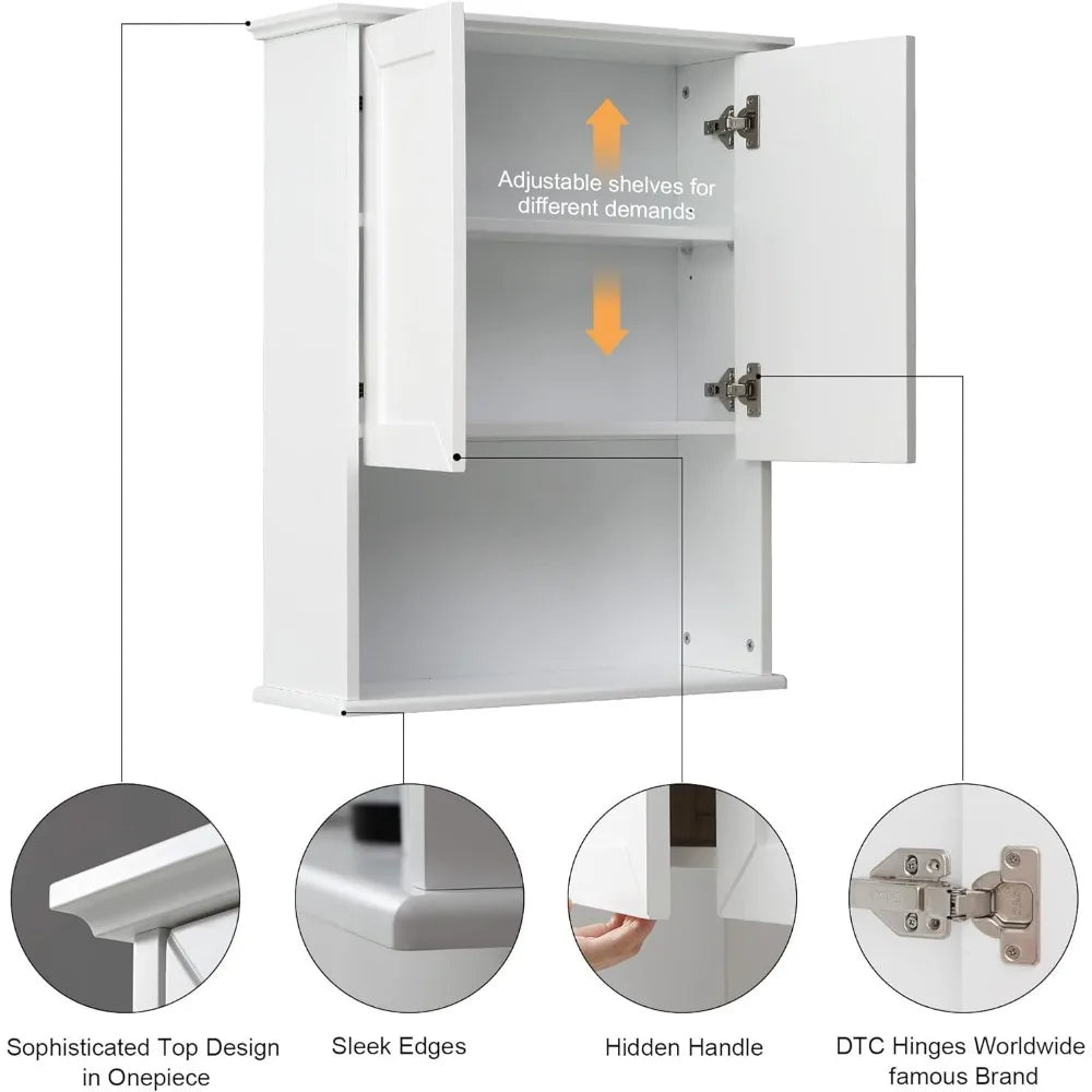 Hot-sellingwooden over-the-toilet wall cabinet with mdf material, 23x29", buffering hinges, and adjustable shelves