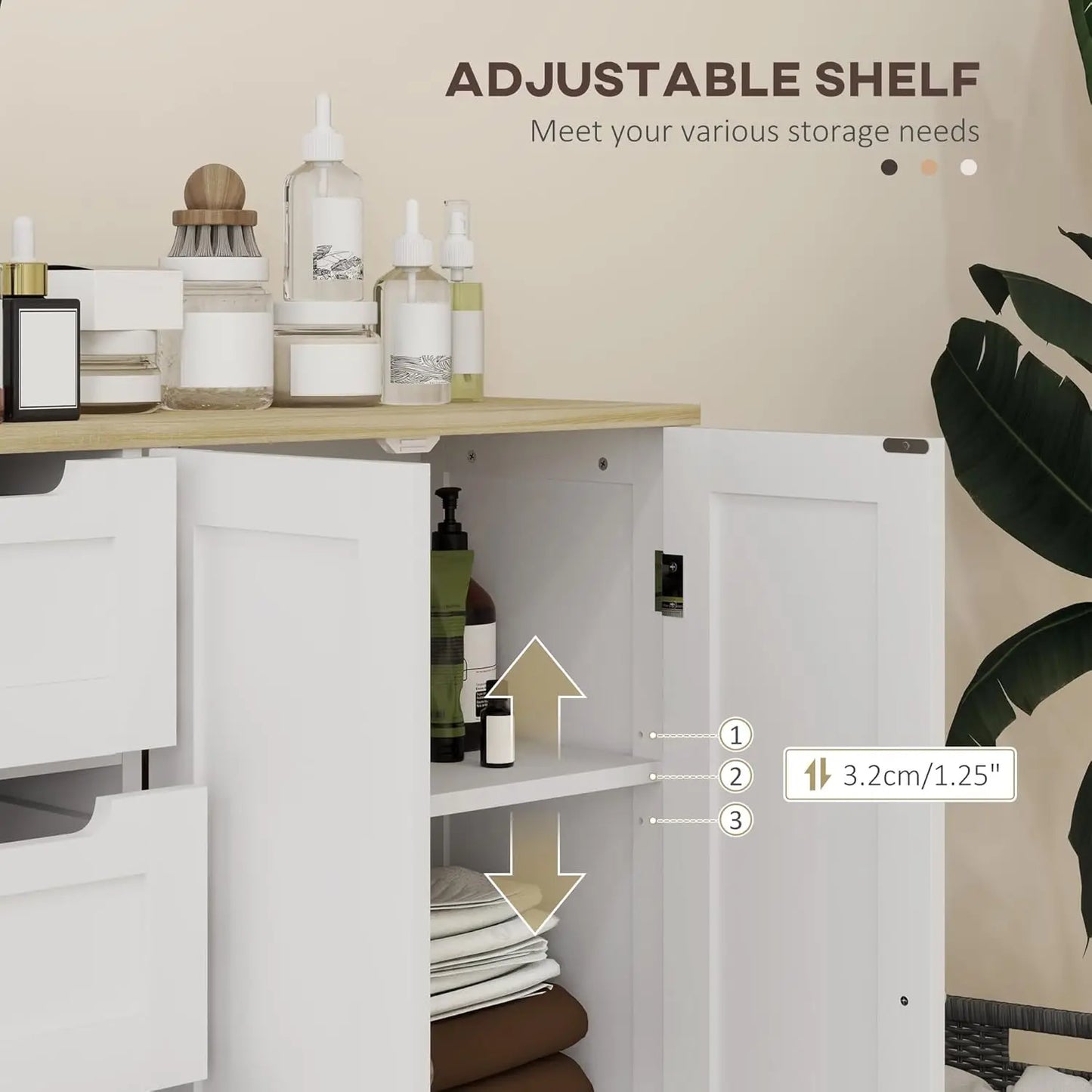 Bathroom Cabinet, Bathroom Floor Cabinet with Adjustable Shelf, Freestanding Storage Cabinet with 4 Drawers and 2, Customized