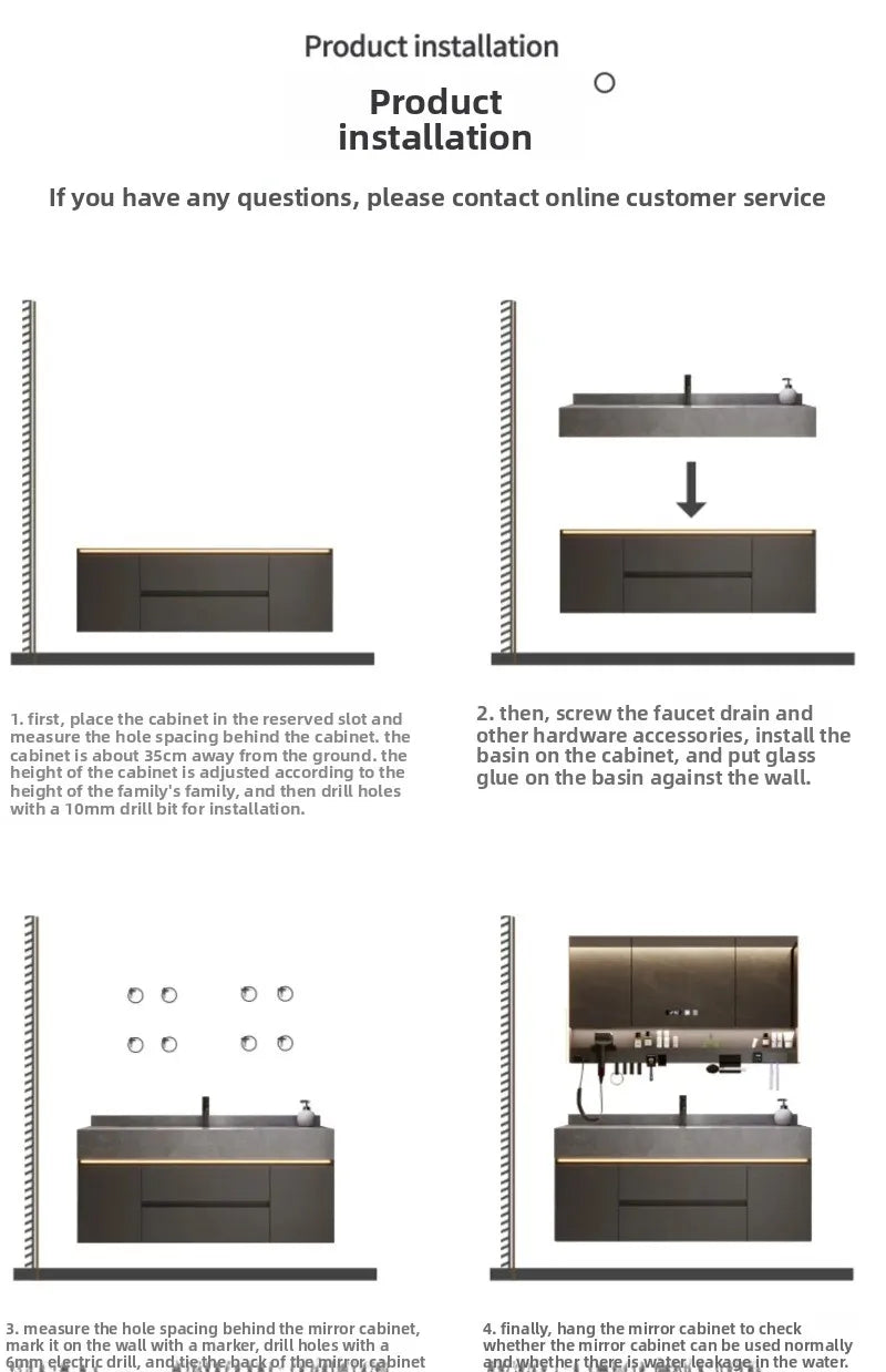 Bathroom Cabinet with Rock Plate Integrated Basin Bathroom Vanity Cabinet with Sink Smart Mirror Combination Bathroom Furniture