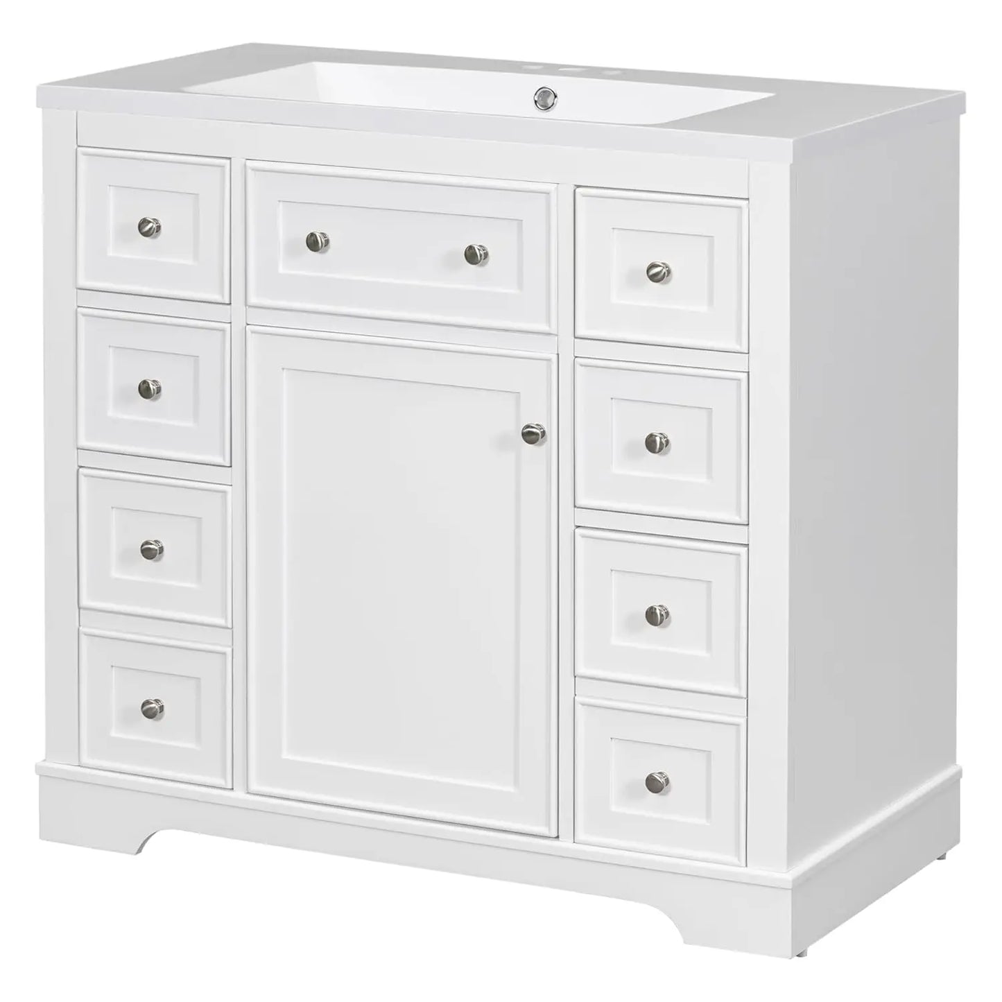 36" Bathroom Vanity Basin Sink Cabinet 6 Drawers Storage No Mirror White, Customized
