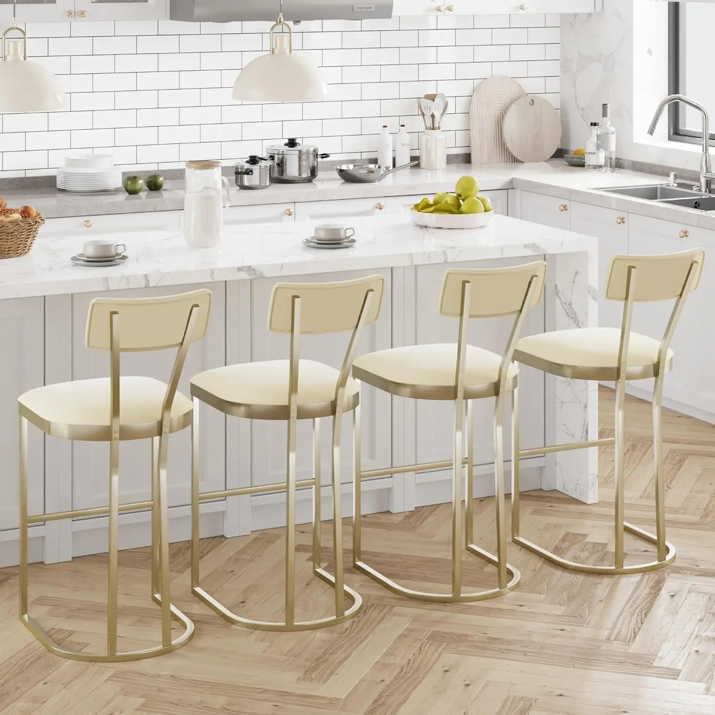 Bar Stools Set of 2, Curved Back with Metal Frame Island Chairs with Upholstered Modern Tall Barstools Counter Stools for Home