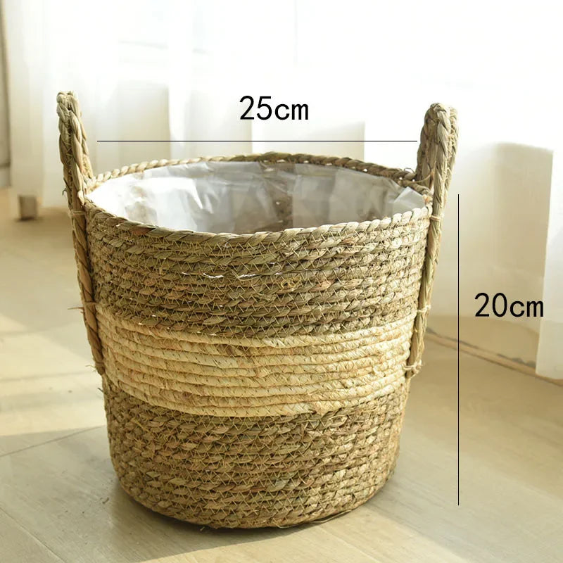 Natural Wicker Planter Basket  Flower Pot Rattan Straw Flower Basket For  Home Garden Decoration 20/25/30CM