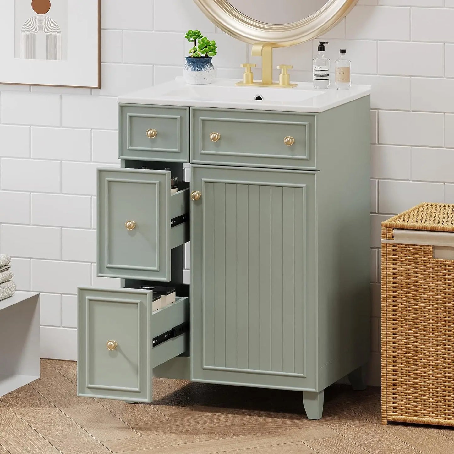 24in Small Vanity Cabinet Undermount Sink Soft Close Door Easy Assembly Bathroom Furniture Customized