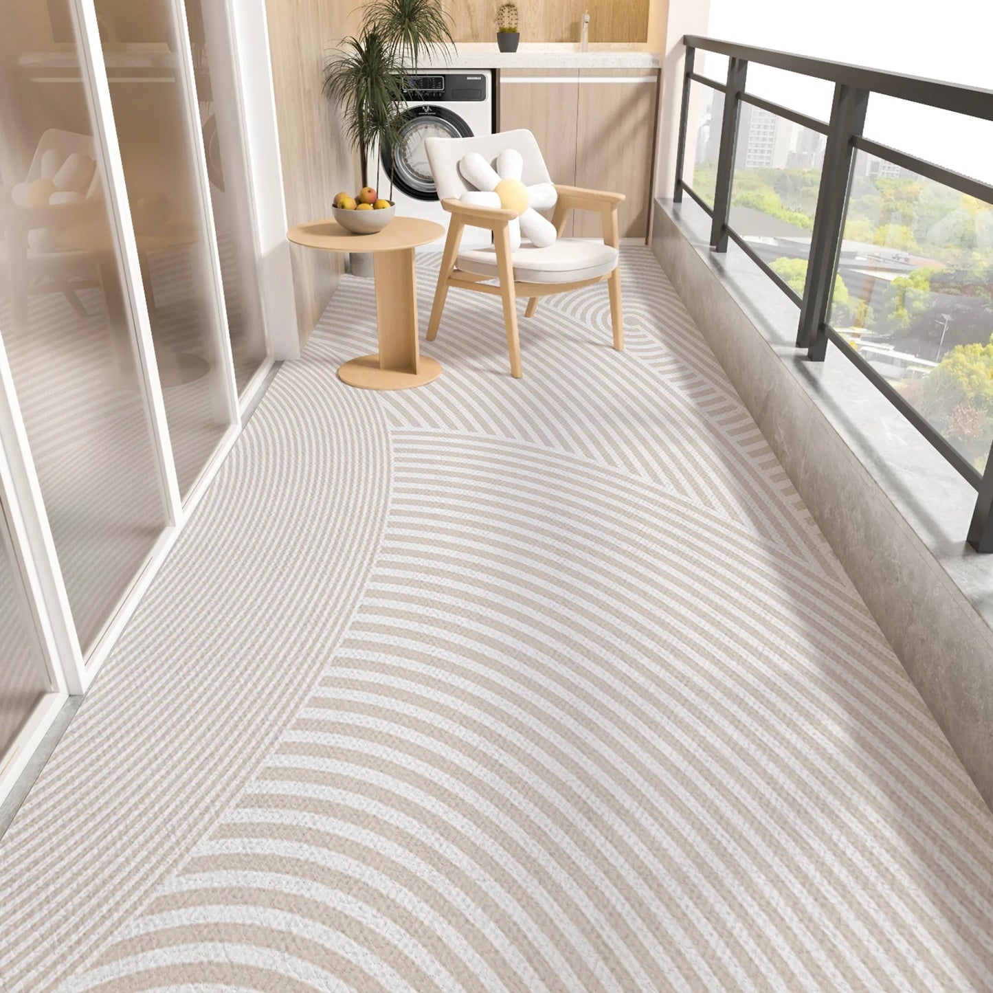 Balcony Floor Mat Pvc Leather Carpet Waterproof Non-slip Foot Mats Long Strip Big Size Rug Japanese Striped Home Decoration Rugs