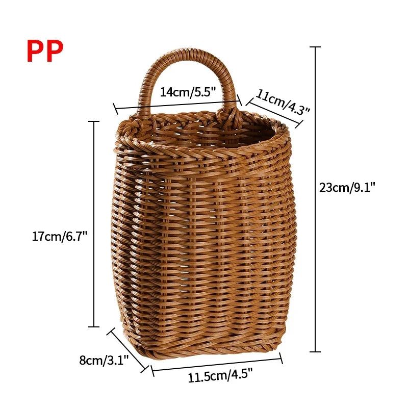 Kitchen Storage Basket with Handle Woven Hanging Baskets for Living Room Fruit Sundries Organizer Home Decor Hand-woven Baskets