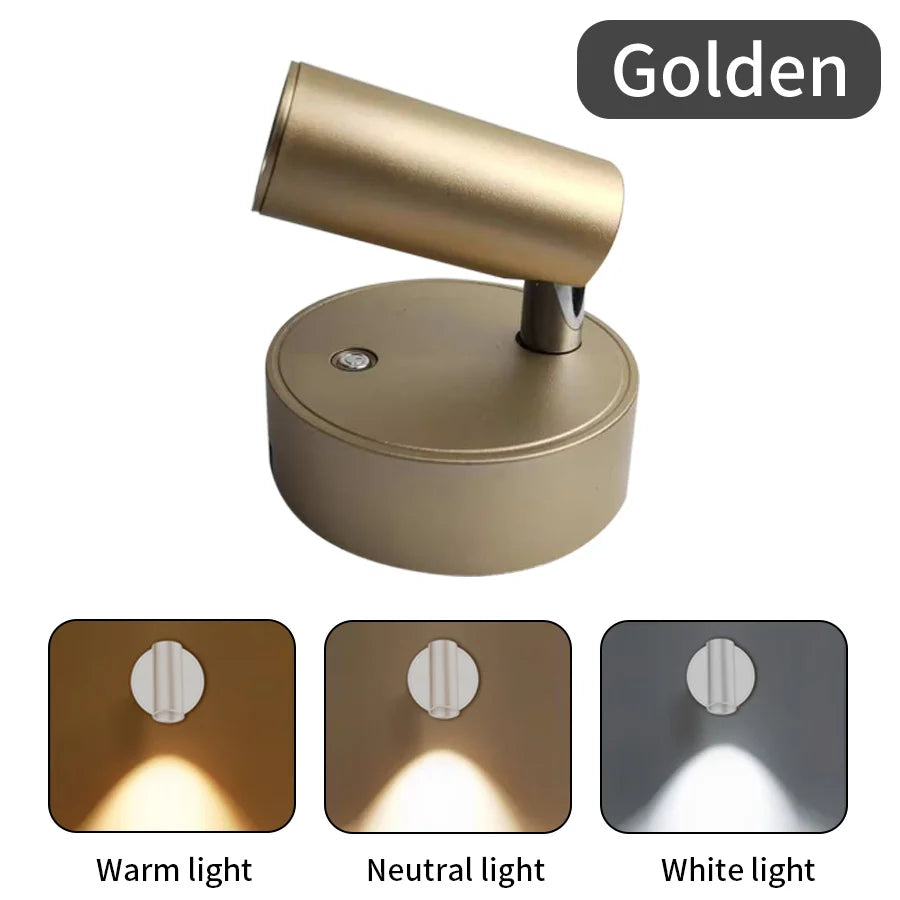 Magnetic Base USB Rechargeable LED Cordless Wall Light Touch Switch Black White Gold Silvery Dimmable Bedside Lamp For Reading
