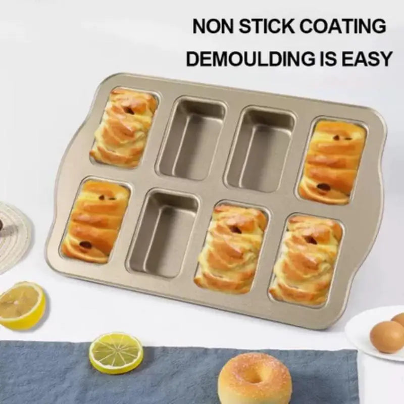 Non-Stick Baking Pan with 8 Molds, Home Use Mini Loaf Pans, Oven Compatible Toast, Muffin, and Cupcake Mold Baking Tools.