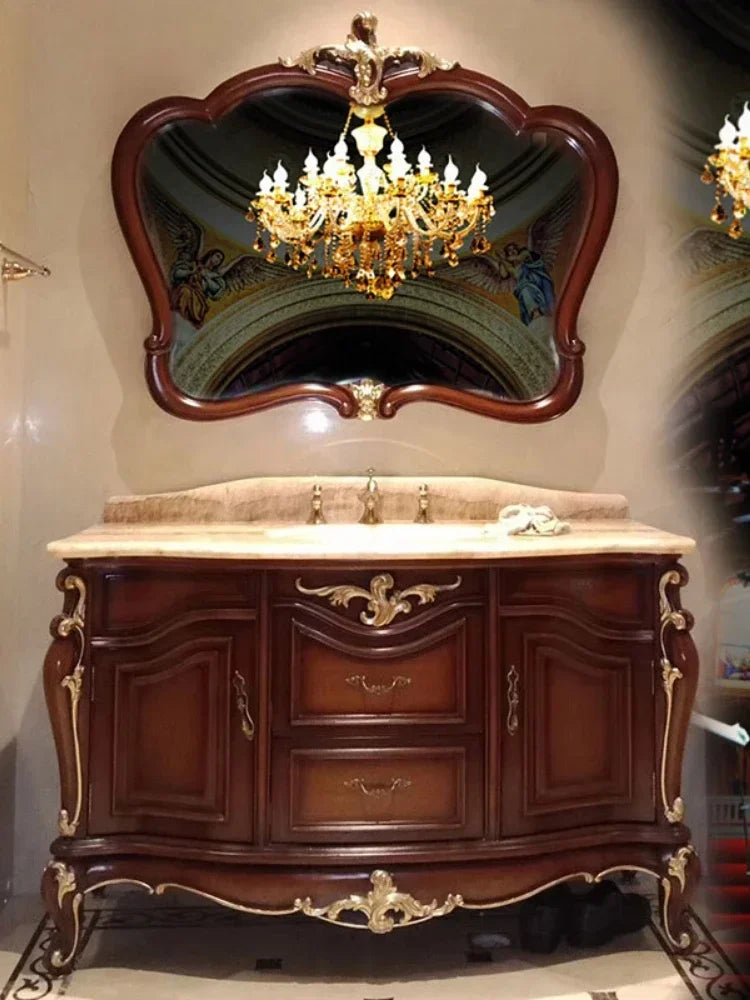 ~New Curved European Bathroom Cabinet Antique Washbasin Oak Combination Bathroom Double Basin Wash Basin Washstand