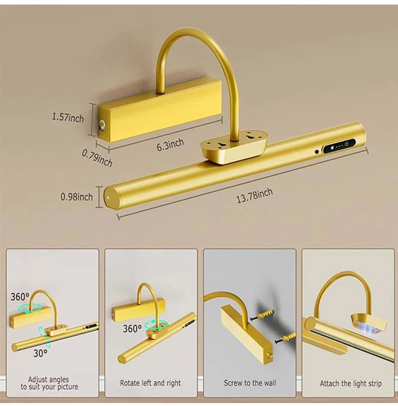 4000mAH Picture Wall Lamp LED Wireless Wall Light Tricolor Dimmable With Remote Art Display Rechargeable Battery Operated