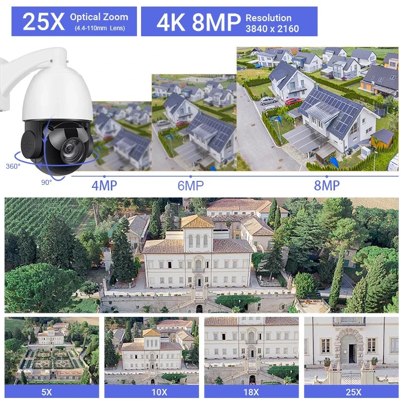 Hikvision Compatible 8MP 25X Zoom Speed Dome PTZ IP Camera Two-way Audio Outdoor Video Surveillance Camera CCTV Security Camera