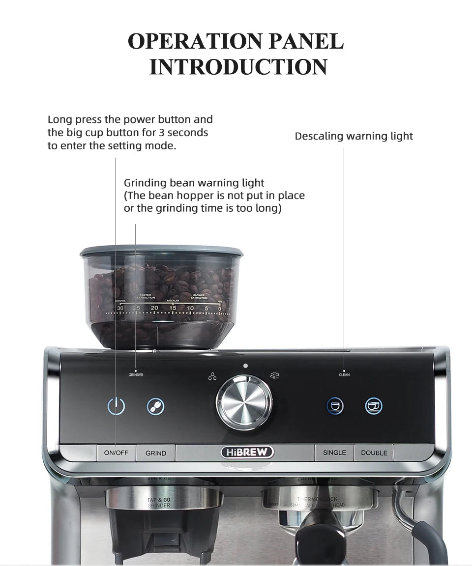 HiBREW  Barista Pro 20Bar Bean to Espresso,Cafetera  Commercial Level Coffee Machine with Full Kit for Cafe Hotel Restaurant H7