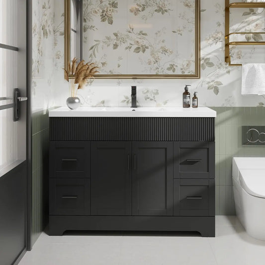 48" Bathroom Vanity Sink Combo Matte Black Painted Surface Modern Cabinet Undermount Single Sink Faucet Drain Customized