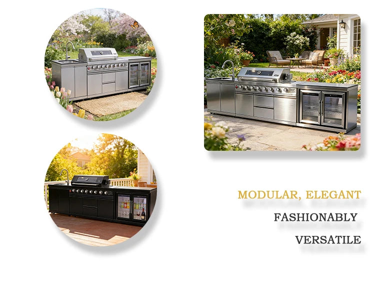 A Full Kitchen Suite Including Grill Cooktop Sink And Fridge With Waterproof Custom Outdoor Stainless Steel Cabinet For Backyard